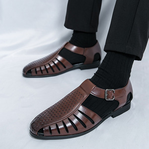 New Models High Quality Male Cross-strap <b>Sandals</b> Slippers <b>Elastic</b> Band Sporty Light Black Cow Shoes Autumn Summer Spring Fashion - Product Image 5