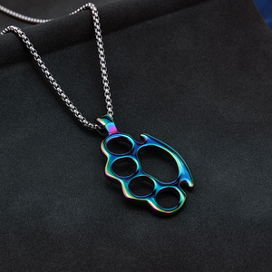Ciondolo a Forma di Tirapugni in Acciaio Inossidabile alla Moda, Placcato Oro/Nero/Multicolore, Collana con Ciondolo Tirapugni da Motociclista - Product Image 5