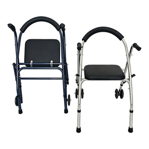 Height Adjustable Walker <strong>with</strong> <strong>Seat</strong> Two Wheel Foldable <strong>Walking</strong> <strong>Frame</strong> Anti Slip Feet Mobility Aid for Elderly Disabled - Product Image 6