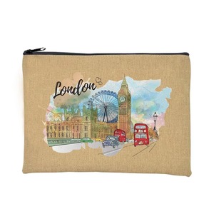 Pochette cosmétique imprimée paysage de Londres, sac de rangement de <span class=keywords><strong>voyage</strong></span> vintage en lin pour articles de toilette - Product Image 4