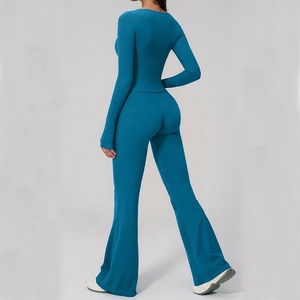 Conjunto Deportivo de Yoga de Manga Larga de Secado Rápido <span class=keywords><strong>para</strong></span> Mujer, Pantalones de Cintura Alta con Efecto Levanta Glúteos, <span class=keywords><strong>Ropa</strong></span> de <span class=keywords><strong>Gimnasio</strong></span>, Conjuntos Deportivos Ajustados <span class=keywords><strong>para</strong></span> Correr y Hacer Ejercicio - Product Image 2
