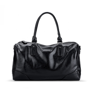 Sac en cuir de grande capacité avec fermeture à glissière, fourre-tout de voyage noir, poignée souple unisexe - Product Image 1
