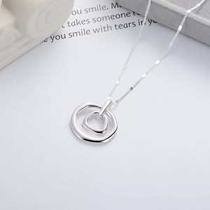 Geometric Double <b>Ring</b> <b>Necklace</b> 925 Silver Chain 405cm Everyday Wear - Product Image 2