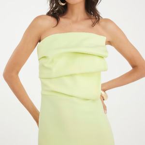 Vestido Midi Verde Esculpido con Cuello Bandeau, Estilo Bohemio Casual, Tejido con Estampado, Largo Maxi con Cintura Elástica para Todas las Temporadas - Product Image 2