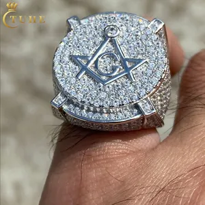Fashion Mens Hip Hop Mason Jewelry Vintage Etheric Ring 925 Sterling Silver VVS Moissanite Diamond Iced Out Free Masonic Rings