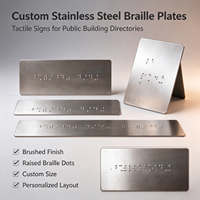 Plaques Tactiles Personnalisables en Acier Inoxydable avec Braille – Marqueurs de Direction Publics à Points en Relief pour Ascenseurs, Halls et Zones de Service