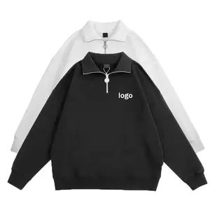 Custom Brand High Quality Unisex Super Soft Print Logo Oversized Pullover Men Quarter Zip Cotton French Terry Sweatshirt Hoodie