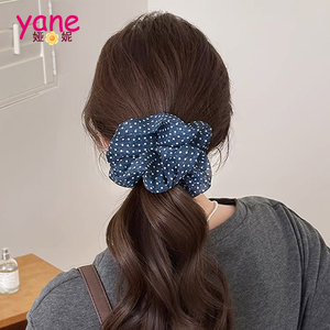 Ikat Rambut Besar Motif Polkadot Gaya Prancis, Tali Rambut Wanita, Karet Rambut Elastis Tinggi untuk Kuncir Kuda - Product Image 4
