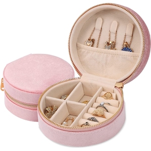 Custom Round Velvet Travel Jewelry Bag Mini Jewelry Case Small Portable Travel Jewelry Organizer Box For Women Girls