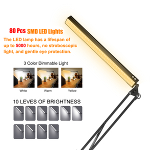 USB LED đèn bàn cho nhà, văn phòng, đọc sách, có thể điều chỉnh ánh sáng bàn chăm sóc mắt với kẹp, Swing cánh tay đèn 3 chế độ màu đèn bàn - Product Image 2