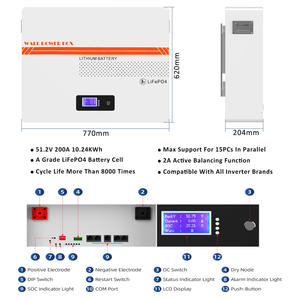 SUNPOK Batería de fosfato de hierro y litio LiFePO4 de alta calidad 51.2V 48V 200Ah 10kWh <span class=keywords><strong>5kWh</strong></span> 20kWh, paquete de baterías <span class=keywords><strong>ESS</strong></span> montado en pared para el hogar - Product Image 3