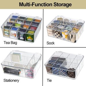 Multifunctional 8 Compartment Plastic Storage <b>Box</b> with Clear Top Lid for Organizing Office or Home Items for <b>Tea</b> Bags and Toys - Product Image 3