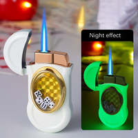 Briquet à gaz créatif en métal au design moderne Torche à flamme bleue à la mode pour cigarettes Coupe-vent pour cadeaux