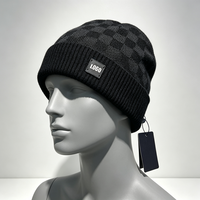 Bonnet en laine mélangée pour homme avec logo personnalisé, motif tricoté plat, ajustable, chaud et isolant, style décontracté et tendance pour l'hiver