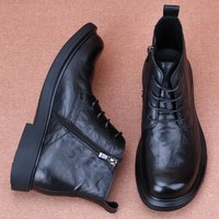 Chaussures en cuir véritable pour hommes, style Martin, décontractées, pour l'hiver et l'automne, avec fermeture éclair latérale tendance, bottines basses pour affaires