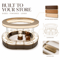 Vitrine d'îlot circulaire sur mesure pour bijoux, entièrement en verre, avec éclairage LED et comptoir à baldaquin pour magasin de luxe