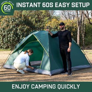 Tente Pop-Up Une Chambre Quatre Saisons Légère à Ouverture Rapide pour 3-4 Personnes avec Porte Moustiquaire Camping - Product Image 3