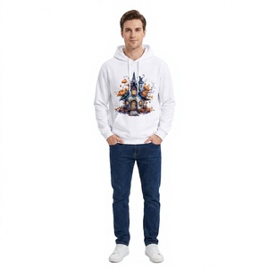 Sweat à capuche blanc pour homme, imprimé château d'Halloween, en coton, décontracté, coupe classique, logo sur le devant, poche, 350g, fabriqué au Bangladesh - Product Image 1