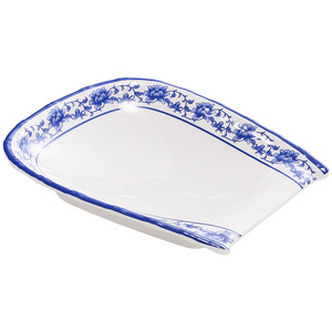 Plato de melamina azul y blanco de forma irregular, duradero, para uso en hoteles y restaurantes. - Product Image 5