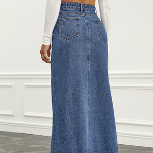Jupes longues fendues sur le devant en denim pour femmes, jupes en jean pour femmes, <span class=keywords><strong>jupe</strong></span> en denim japonaise à boutons à la mode pour femmes, nouveauté 2023 - Product Image 3