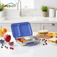Aohea Contenant à lunch en acier inoxydable 304 résistant aux fuites, 2 compartiments, boîte à lunch en métal pour enfants et adultes