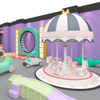 Aoleao Aire de jeux intérieure personnalisée thème carrousel pastel avec piscine à balles, toboggan et structure d'escalade pour enfants, jeu souple haute capacité à usage commercial CE TUV