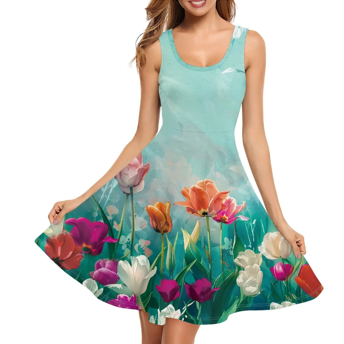 Ölgemälde Tulpenmuster Damen kurz sexy Halter kurzkleid Muttertagsgeschenk Großhandel Direktverkauf Sundress Tankkleid