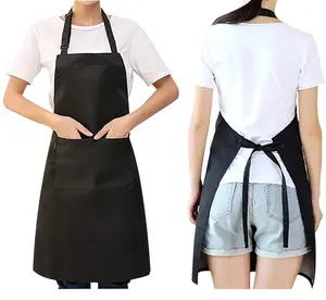 Black Plain Customized Logo Printing Organic cotton Men Women Protective Kitchen Cleaning Cooking Waist Apron with Pocket