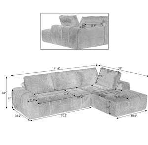 Luxury Faux Fur L-Shaped Sectional <b>Sofa</b>, Oversized Minimalist <b>Sleeper</b> Couch, No Assembly, Ideal for Living Room & Apartment - Product Image 3