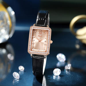 Reloj cuadrado con diamantes para mujer, caja exquisita, reloj de cuarzo resistente al agua con correa de cuero para estudiantes de secundaria - Product Image 3