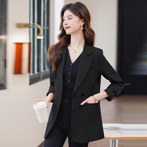 Women's Beige Blazer Slim Fit Anti-Wrinkle Solid Color Polyester Suit Jacket For Commuting Work Wear - Product Image 3