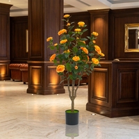 Grandes fleurs artificielles en pot, arbres de camélia artificiels d'intérieur et d'extérieur, bonsaïs de camélias avec fleurs orange, vente en gros