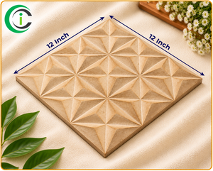 Panel de piedra decorativo de mármol marrón cuadrado con diseño geométrico 3D de estrella de 12 pulgadas para decoración de pared en el hogar u oficina. - Product Image 1