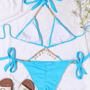 Maillot de bain femme 2 pièces avec logo personnalisé 3D, faible MOQ, échantillon gratuit, ensemble bikini string brillant orné de diamants, soutien-gorge, vêtements de plage, tenue de luxe - Product Image 2