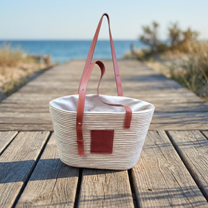 Natural Baskets Handmade Raffia Basket Two Handles Minimalist Design Open Top Home Decoration Straw Lining Advertising Chinese - Product Image 5