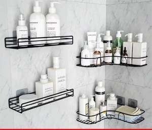 Estantes de baño trípodes de baño no perforados estantes de pared multiusos de hierro forjado artículos de tocador de cocina - Product Image 4