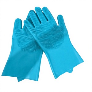 Gants de bain pour animaux de compagnie en silicone, bleus, longs, 29,5x15,2 cm, anti-rayures, massage pour chats et chiens - Product Image 1