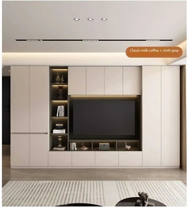 Moderna casa Hotel galleggiante in legno Tv armadi mobili Design soggiorno illuminazione a Led schermo a parete Tv Cabinet Design - Product Image 2