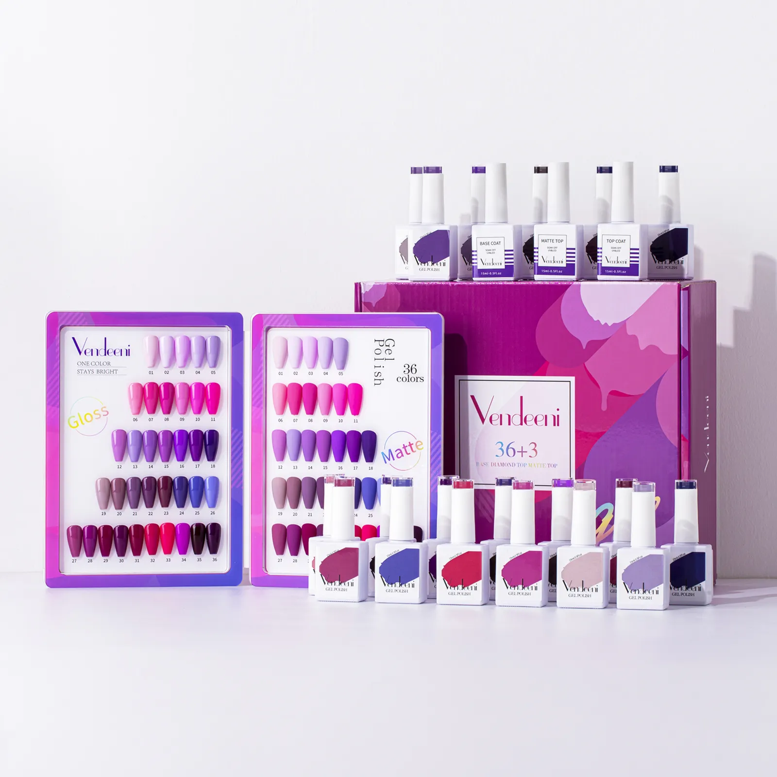 Vendeeni New Trending Top Quality Fashional Purple Pink Gel Nail Polish Solid Gel Nail Art Colors Kit Set