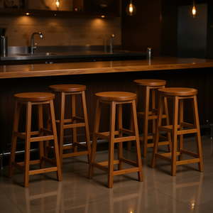 Ensemble de 6 tabourets de bar en bois d'acacia brun avec repose-pieds standard pour bar à domicile - Product Image 2