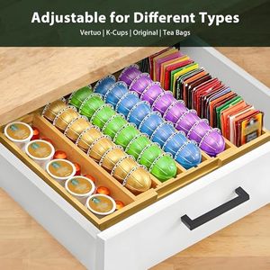 Porte-capsules à café en bambou - Organisateur de capsules K-Cup <span class=keywords><strong>compatible</strong></span> avec les capsules <span class=keywords><strong>Nespresso</strong></span> <span class=keywords><strong>Vertuo</strong></span>, capacité de 25 à 45 capsules - Product Image 4