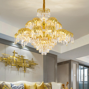 Grand <span class=keywords><strong>lustre</strong></span> classique en laiton et cristal de <span class=keywords><strong>palmier</strong></span> à 2 couches pour hôtel - Product Image 3
