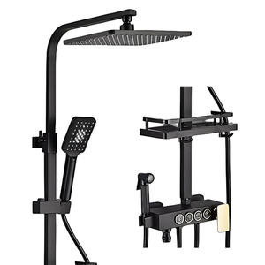 Système <span class=keywords><strong>de</strong></span> <span class=keywords><strong>douche</strong></span> thermostatique <span class=keywords><strong>de</strong></span> luxe carré noir pour salle <span class=keywords><strong>de</strong></span> bain, mitigeur en laiton à poignée unique, jet <span class=keywords><strong>de</strong></span> pluie et <span class=keywords><strong>de</strong></span> massage, affichage numérique - Product Image 1