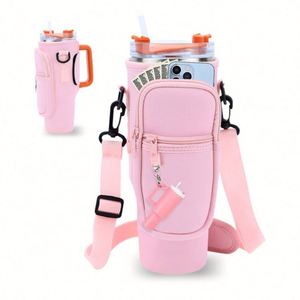 Portable Water Bottle <b>Lanyards</b> with Neoprene Shoulder Strap and Zipper Phone Pocket Cup Keychain for Gift - Product Image 3