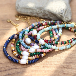 Freshwater Pearl Gemstone Beaded Dainty <b>Bracelet</b> Minimalist PVD Gold Stainless Steel <b>Healing</b> Yoga Jewelry Wholesale - Product Image 3