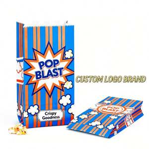 Custom <b>Grease</b> Proof Kraft <b>Paper</b> Popcorn Packaging Bag Biodegradable Recycled Materials with Cartoon Logo Printed - Product Image 2