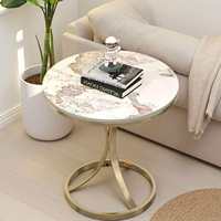 Table d'appoint ronde avec plateau en pierre frittée, cadre en métal noir, table d'appoint à double niveau, style moderne minimaliste pour canapé, salon