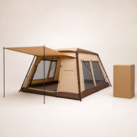 Tente tunnel familiale Tan avec auvent avant, fenêtres en maille, abri de glamping, 4 saisons, camping en plein air, imperméable, coupe-vent, 4-5 personnes