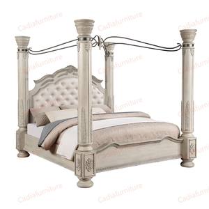 Ensemble de meubles de chambre à coucher en bois massif de style américain royal, <span class=keywords><strong>lit</strong></span> à baldaquin classique de luxe sculpté à la main, taille king size - Product Image 2