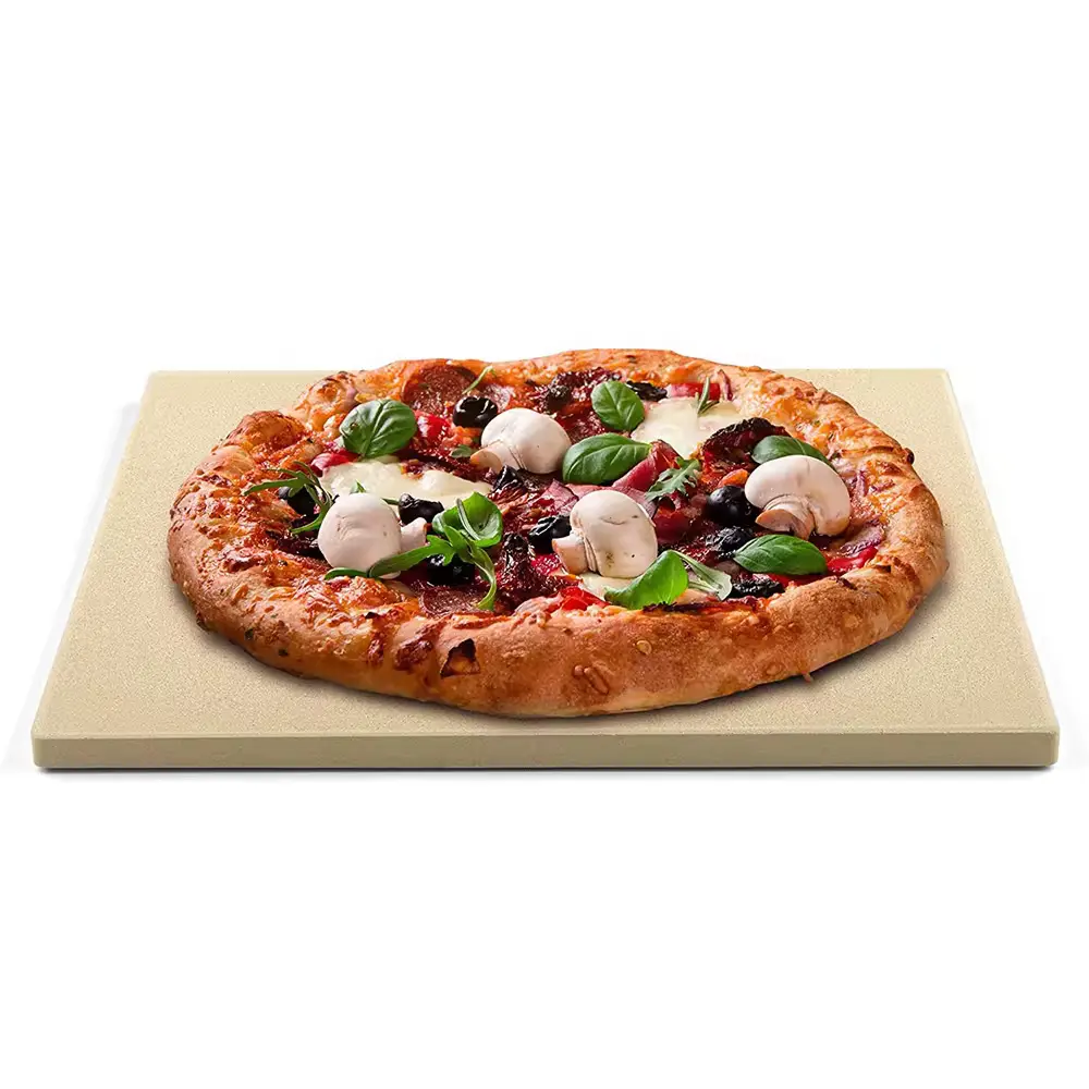 Panci Pizza Cordierite batu Pizza kustom untuk Oven dan panggangan, batu panggang tahan benturan termal untuk roti bulat persegi panjang